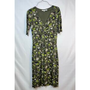 Boden Womens 6 Green 3/4 Sleeve Leaf Print Scoop Neck Knee Length Summer Dress